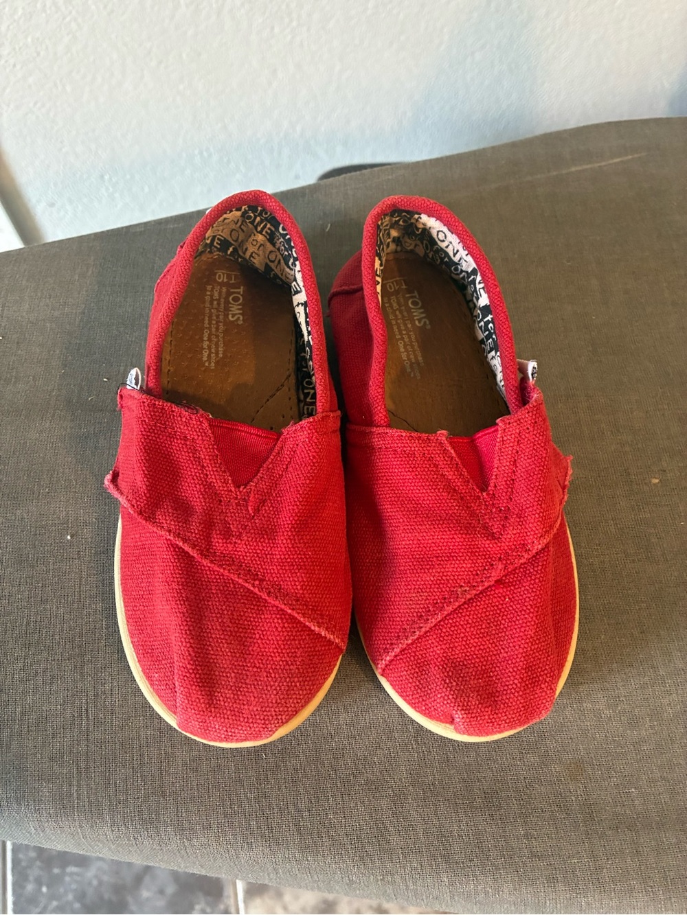TOMS Kids Classic Canvas Slip-On Shoes in Red size 10